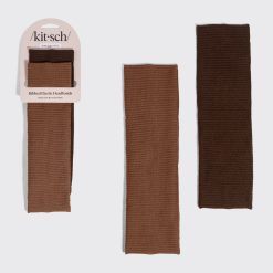 Chocolate & Mocha Ribbed Elastic Headbands 2pc Set